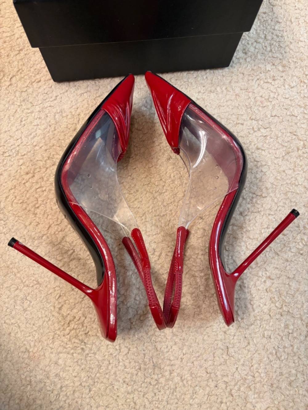 $1,095 SAINT LAURENT Frida Leather And Pvc Slingback Pumps In Cherry - Picture 6 of 13